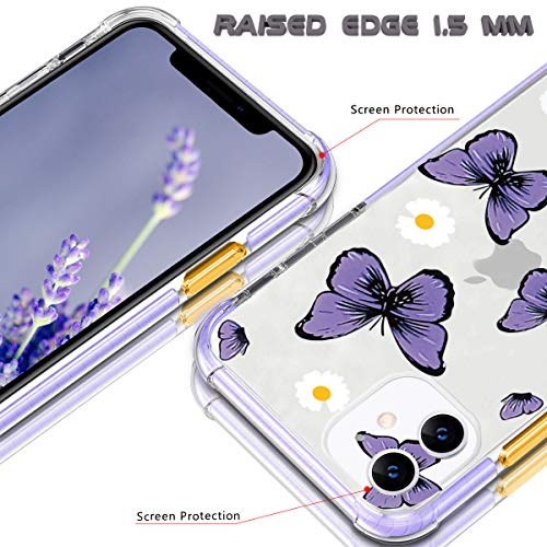 Daisy iPhone 11 caso, púrpura mariposa patrón diseño delgado delgado cristal cubierta anti-caída bumper con bordes púrpura suaves protector caja de teléfono para iPhone 11 ---- mariposas & Daisy 02