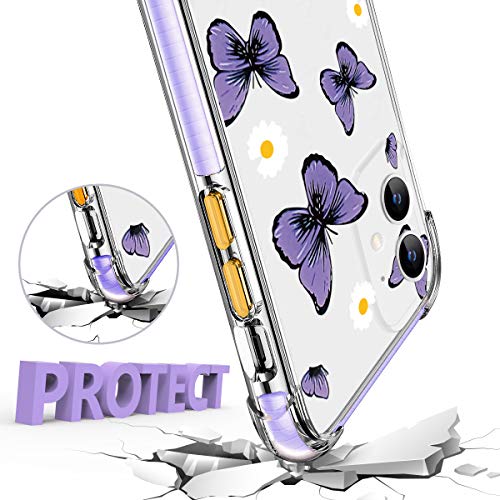 Daisy iPhone 11 caso, púrpura mariposa patrón diseño delgado delgado cristal cubierta anti-caída bumper con bordes púrpura suaves protector caja de teléfono para iPhone 11 ---- mariposas & Daisy 02