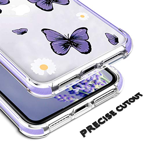 Daisy iPhone 11 caso, púrpura mariposa patrón diseño delgado delgado cristal cubierta anti-caída bumper con bordes púrpura suaves protector caja de teléfono para iPhone 11 ---- mariposas & Daisy 02