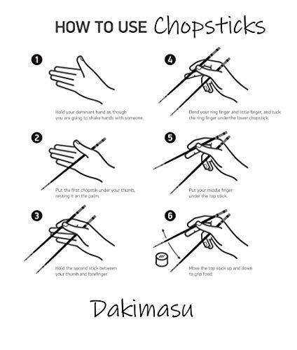 DAKIMASU Chopsticks - 5 Pares - Palillos Japoneses de Acero Inoxidable de Primera Calidad - Palillos metálicos para Platos asiáticos - Diseño Moderno y Elegante en Negro - Seguro para el lavavajillas