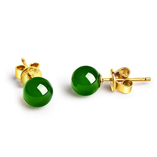 dalwa Plata Pendientes – Oro Rosa dorados pendientes de plata de ley 925 con arbolito Jade de perlas verde Incluye regalo del paquete