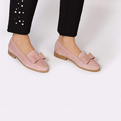 Damaris - Mocasines Planos de Vestir para Mujer en Piel con Lazo - Punta Redonda - Tacon Bajo 2 cm - Moda Tendencia Casual Informal Verano - Ante Nude Rosado Maquillaje - Rosa 42 EU