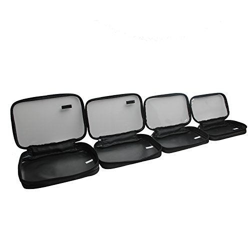 Damero Estuches Transpartes de 4 Piezas Organizador para Accesorios Eléctrica Bolsa para Guardar Gadget Tarjetas Telefono Estuche de Memorias de USB Cables Neceser de Viaje, Negro