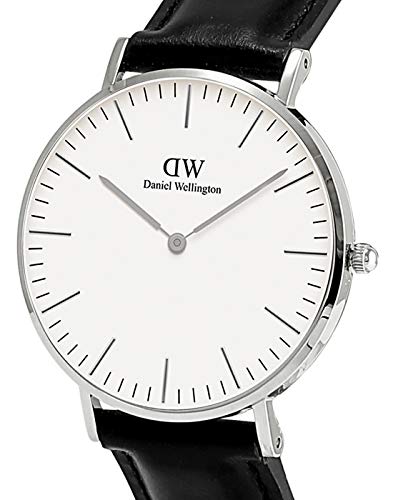 Daniel Wellington - Reloj analógico para caballero,correa de cuero negro, dial blanco