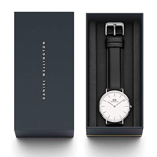Daniel Wellington - Reloj analógico para caballero,correa de cuero negro, dial blanco