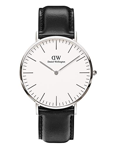 Daniel Wellington - Reloj analógico para caballero,correa de cuero negro, dial blanco