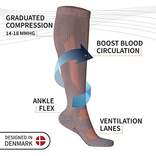 DANISH ENDURANCE Calcetines de Compresión de Algodón Orgánico Pack de 1 (Gris/Naranja, EU 43-47)