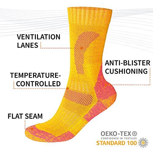 DANISH ENDURANCE Calcetines de Senderismo y Trekking de Lana Merina para Hombre, Mujer y Niños, Otoño e Invierno, Pack de 1 (Amarillo, EU 43-47)