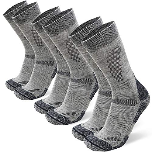 DANISH ENDURANCE Calcetines de Senderismo y Trekking de Lana Merina para Hombre, Mujer y Niños, Otoño e Invierno, Pack de 3 (Gris Claro, EU 39-42)