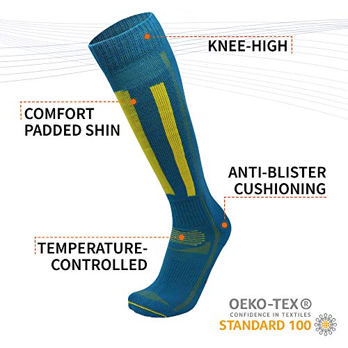 DANISH ENDURANCE Calcetines Térmicos de Esquí de Lana Merino 1 Par (Azul/Amarillo, EU 43-47)