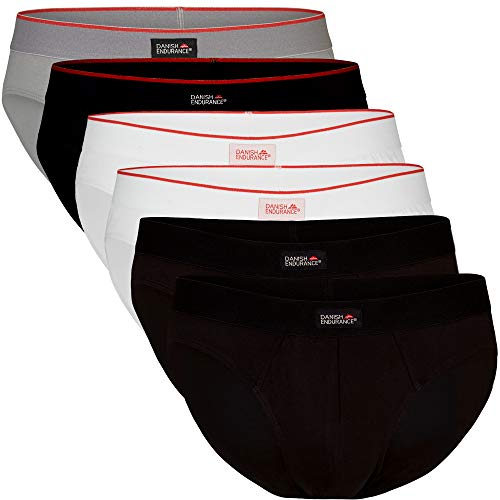 DANISH ENDURANCE Slip para Hombre en Coton Pack de 6 (2 x Negro, 2 x Blanco, 1 x Gris, 1 x Negro/línea roja), Large
