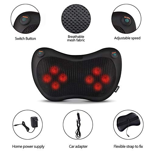 Darsen Cojín Masajeador Almohada de Masaje para Espalda y Cervical Shiatsu con Calor para Relajar el Cuello, Hombro, Brazo, Espalda, Cintura, Pierna - Casa Oficina y Coche Uso