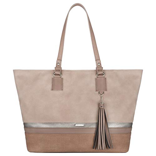 David Jones - Bolso de Hombro Grande Mujer - Tote Shopper Gran Capacidad Lona Suave Cuero PU Rayas - Bolsos de Mano Asa Larga Señora - Totalizador Casual Viaje Trabajo Escuela Diario Vida - Rosa