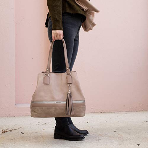 David Jones - Bolso de Hombro Grande Mujer - Tote Shopper Gran Capacidad Lona Suave Cuero PU Rayas - Bolsos de Mano Asa Larga Señora - Totalizador Casual Viaje Trabajo Escuela Diario Vida - Blanco