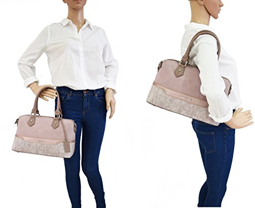 David Jones - Bolso de Mano Bowling Mujer - Bolso de Viaje Cuero PU Gamuza Lentejuelas Rayas - Bolsos de Hombro Bandolera - Tote Travel Duffle Bag Ciudad - Rosa Nude