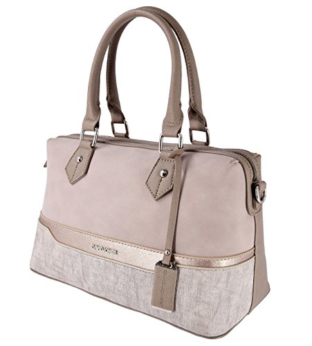 David Jones - Bolso de Mano Bowling Mujer - Bolso de Viaje Cuero PU Gamuza Lentejuelas Rayas - Bolsos de Hombro Bandolera - Tote Travel Duffle Bag Ciudad - Rosa Nude