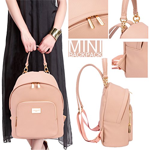 David Jones - Bolso Mochila Mujer Pequeña - Morral Cuero Piel PU Suave - Backpack Daypack Casual Mini Señora Niña - Bolsos de Mano Hombro Viaje Escolar Universidad Colegio Ocio Elegante Moda - Rosa