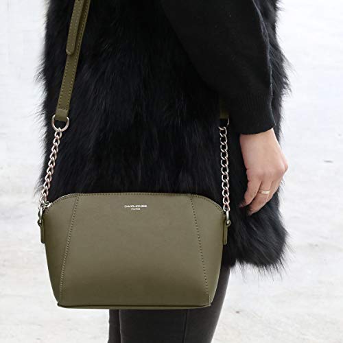 David Jones - Pequeño Bolso Bandolera Mujer - Bolsos de Hombro Cruzados Cadena Cuero PU - Mensajero Clutch Embrague Noche - Messenger Crossbody Bag - Pochette Piel Cremallera Elegante - Verde Caqui
