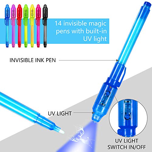 DAYPICKER 14 Paquetes Bolígrafo de Tinta Invisible, lápiz espía con rotulador mágico de luz UV para Mensajes Secretos y Fiestas Magic Marker para Dibujar una Actividad Divertida