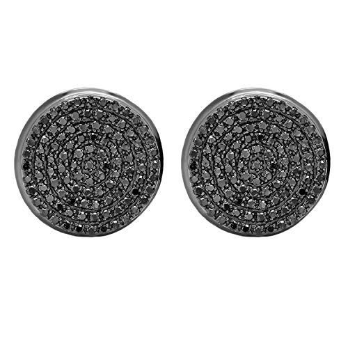 Dazzlingrock Collection - Pendientes de tuerca para hombre, diseño redondo de diamante negro de 0,40 quilates