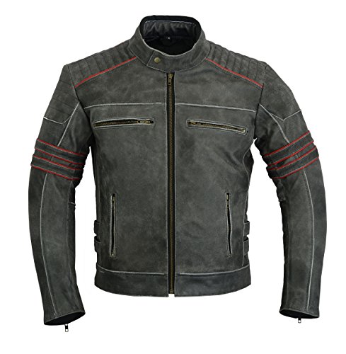 DC-4088 - Chaqueta de piel para motorista con protección para hombre