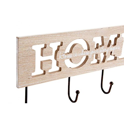 dcasa - Perchero pared madera frases HOME 4 ganchos