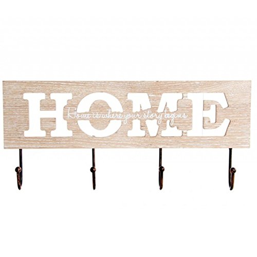 dcasa - Perchero pared madera frases HOME 4 ganchos