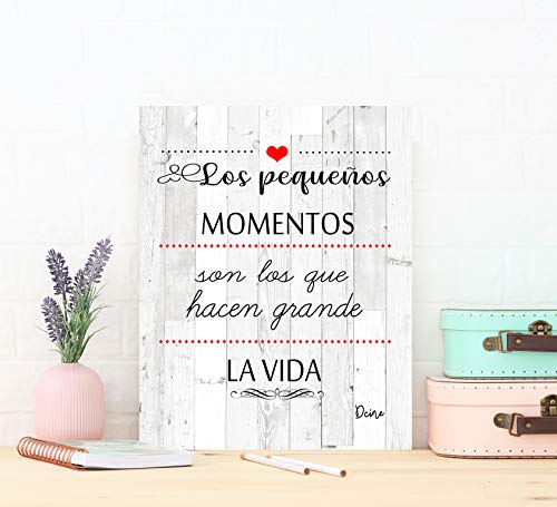 DCine Cuadro Frases/Frases positivas/Cuadro Madera/Regalo/Normas del hogar/Normas de la casa/Carteles Vintage/ 19 cm x 25 cm x 4 mm/ (PEQUEÑOS Momentos)