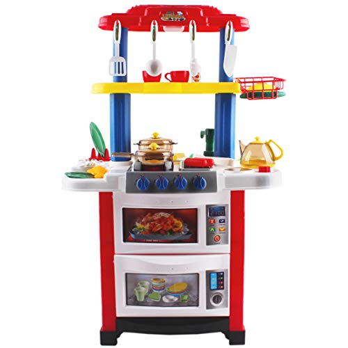 deAO Cocina de Juguete Happy Little Chef Cocinita con Luces, Sonidos, Funciones de Agua Real y Accesorios Incluidos