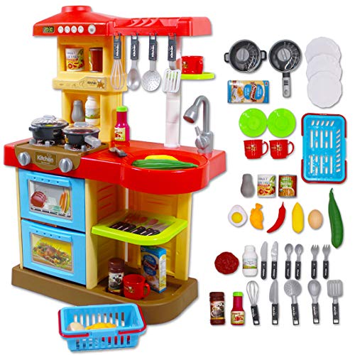 deAO Cocinita de Juguete Mi Little Chef con 30 Accesorios Incluidos, Color Rojo