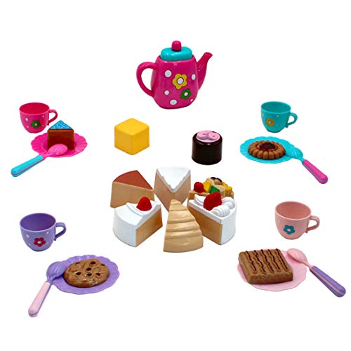 deAO Juego de Té y Repostería en Maletín Portátil Conjunto Infantil de 26 Piezas Incluye Tetera, Platos, Tazas, Comida de Imitación y Manta de Picnic