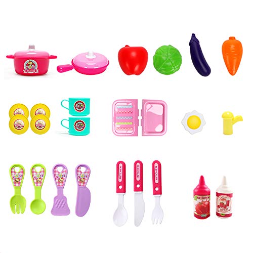 deAO Pequeño Chef Set de Cocinita Plegable en Maleta Convertible Maletín de Juegos con Accesorios, Luces, Sonidos (Rosa) , color/modelo surtido