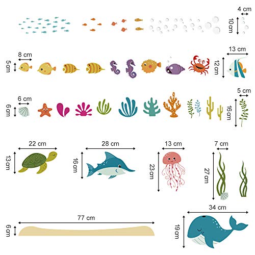 decalmile Bajo el Mar Pegatinas De Pared Delfín Pescado Vinilos Decorativos Habitación Infantiles Guardería Niños Bebés Dormitorios