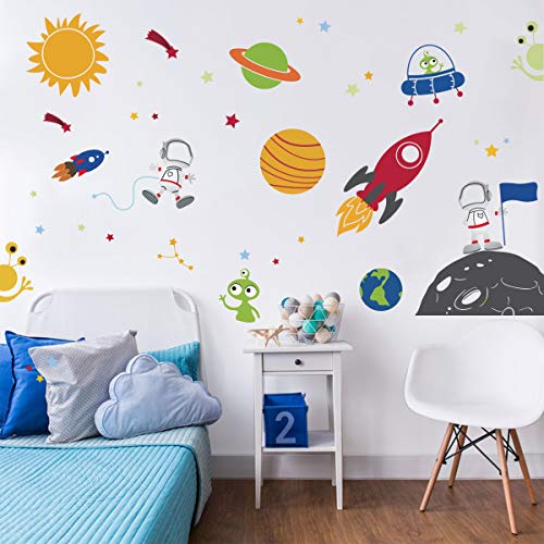 decalmile Espacio Exterior Estrellas Planetas Pegatinas de Pared Decoración Infantil de Pared Vinilos Decorativos Habitación Infantiles Guardería Niños Bebés Dormitorios