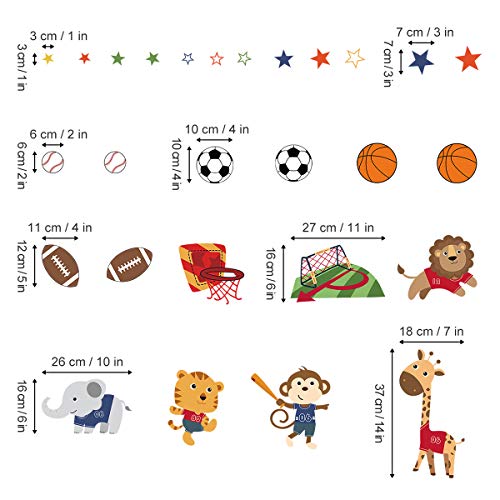 decalmile Pegatinas de Pared Animales Deportes Vinilos Decorativos Mono Elefante Jirafa Adhesivos Pared Habitación Infantiles Niños Bebés Guardería