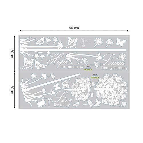decalmile Pegatinas de Pared Diente de León Mariposas Vinilos Decorativos Frases Learn Live Hope Adhesivos Pared Dormitorio Salon Habitacion (Blanco)