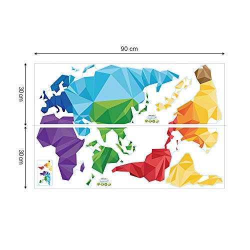 decalmile Pegatinas de Pared Tema de Origami Mapa del Mundo Vinilos Decorativos Niños Bebés Infantiles Dormitorio Salón Oficina Adhesivos Pared