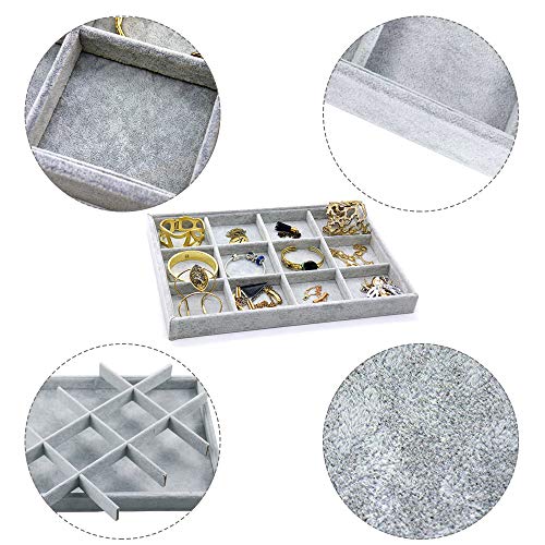 DECARETA Bandeja de Joyas,Joyero Organizador Joyerías,Bandeja de Terciopelo con 12 Cuadrícula,-Estuche de Almacenamiento para Joyas Anillos Pendientes Collares Aretes Bisutería 35x24x3CM