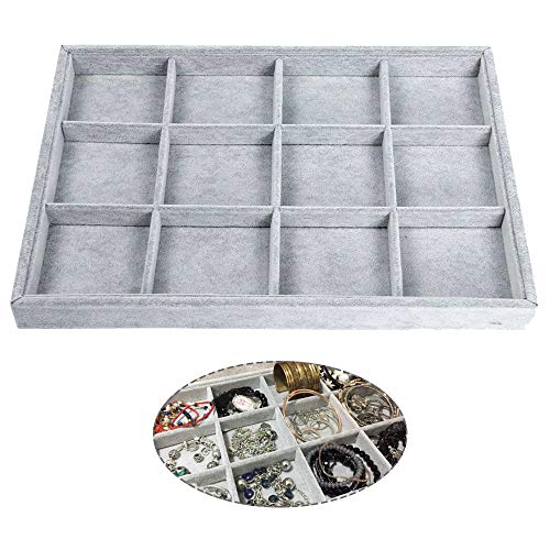 DECARETA Bandeja de Joyas,Joyero Organizador Joyerías,Bandeja de Terciopelo con 12 Cuadrícula,-Estuche de Almacenamiento para Joyas Anillos Pendientes Collares Aretes Bisutería 35x24x3CM