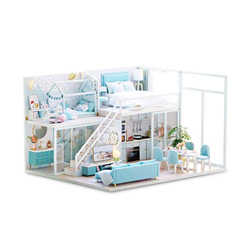 Decdeal Casa de Muñecas Bricolaje Kit de Montaje de Sala de Madera DIY Decoración del Hogar Modelo de Casa en Miniatura Simulación Autoinstalada Fiesta