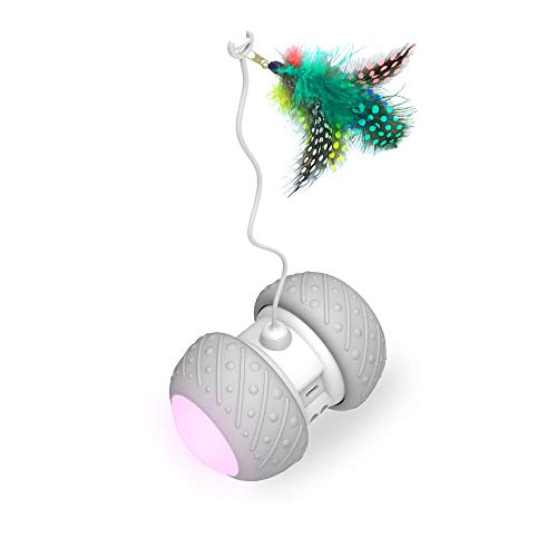 Decdeal Juguete Automático Gatos Bola de Gato Luminoso con Ruedas Interactivo Recargable Carga USB Pelota Interactiva para Gato con Pumas Luz Colorida para Gatitos