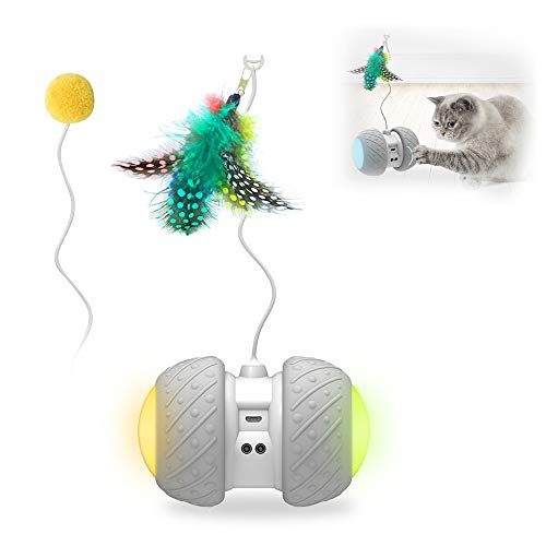 Decdeal Juguete Automático Gatos Bola de Gato Luminoso con Ruedas Interactivo Recargable Carga USB Pelota Interactiva para Gato con Pumas Luz Colorida para Gatitos