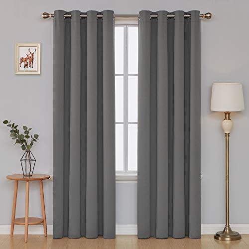 Deconovo Cortinas Salon Opacas Termicas para Dormitorio Moderno con Ojales 2 Piezas 140 x 245 cm Gris Claro