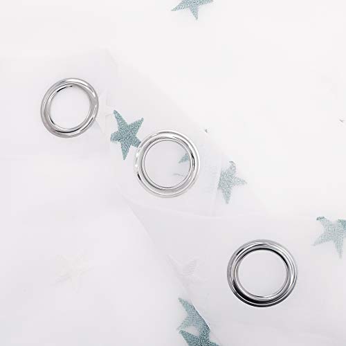 Deconovo Visillos para Ventanas Gasa Efecto Lino Cortina Transparente para Habitación Bebe Infantil 2 Paneles 140 x 245 cm Azul Verde