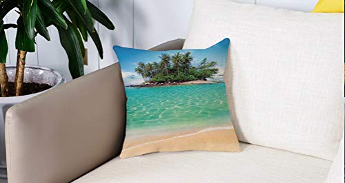 decoración Cuadrada, Isla, Isla Tropical, Arena, mar, Agua Clara, Luna de Miel, Destino, Paisaje acuático, Azul Crema, Verde,Funda de Almohada Almohada para Coche Almohada para sofá casero