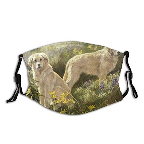 Decoración Facial Face Cover Mouth Cover Dog Dogs Golden Retriever Flowers Field Animal Domestic Mammal Golden Retrievers Balaclava Unisex Reusa for Halloween and Christmas