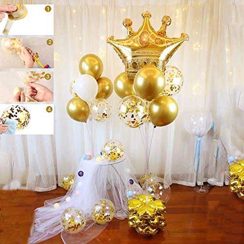 Decoraciones de Fiesta de Cumpleaños de Lujo Con Pancarta de Feliz Cumpleaños en Oro Metálico, Globos de Confeti de Oro Negro Plateado, Globos de Lámina de Látex de Corona