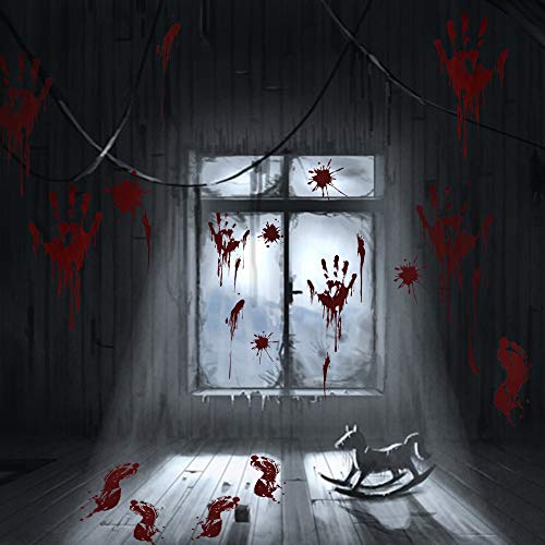 Decoraciones de Halloween de huella de mano sangrienta - 109 piezas de adornos de ventana de Halloween, sangrienta Adhesivos de piso con pegatinas de tatuajes, decoraciones de fiesta de Halloween