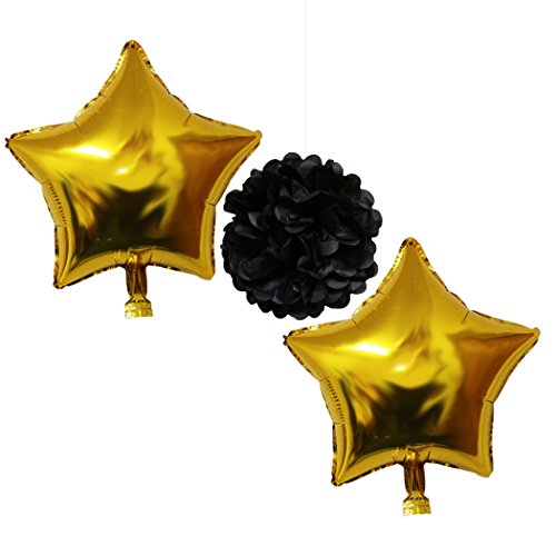 Decoraciones Fiesta 33 Piezas Doradas, Blancas y Negras - Pompones, Globos de Látex y de Papel de Aluminio y Pancartas para Celebraciones de Cumpleaños y Fiestas - Decoraciones para Chicas, Chicos