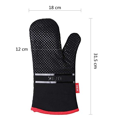 Deik Guantes y agarraderas para Horno, Guantes Resistentes al Calor de hasta 300 ℃, Guantes de Silicona Antideslizantes para la Parrilla, adecuados para cocinar, Hornear, Asar a la Parrilla, Negro